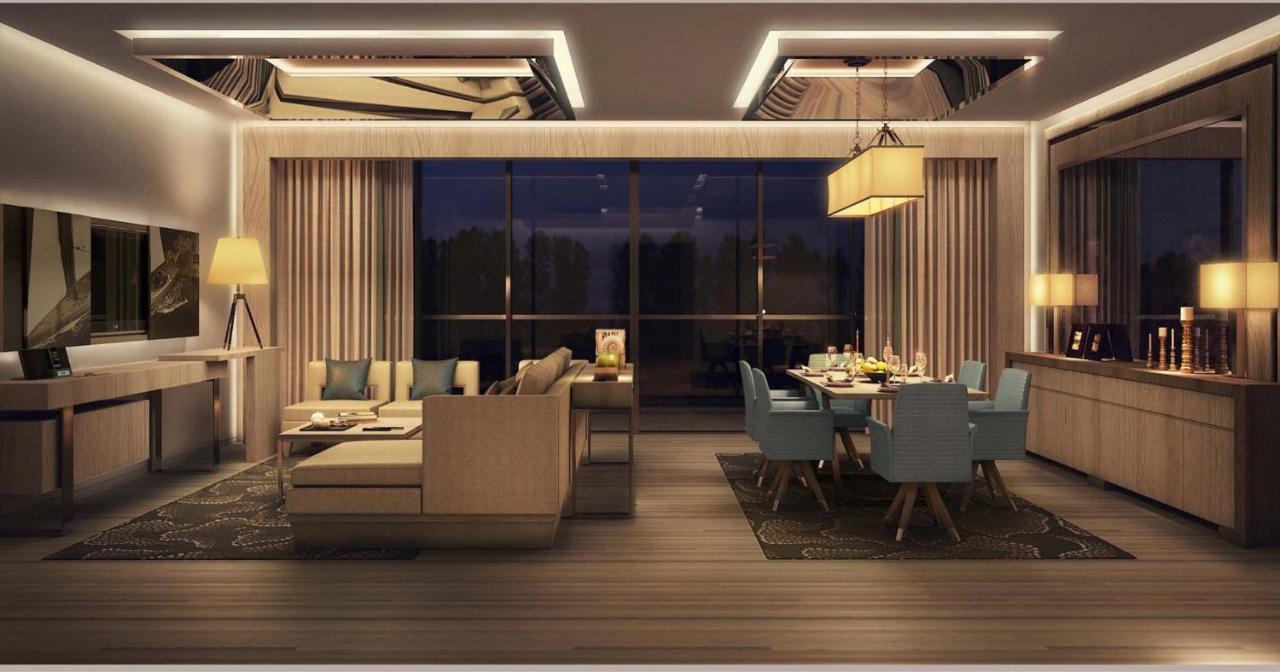 Royal M Hotel Abu Dhabi By Gewan Bagian luar foto A 3D rendering of a living room